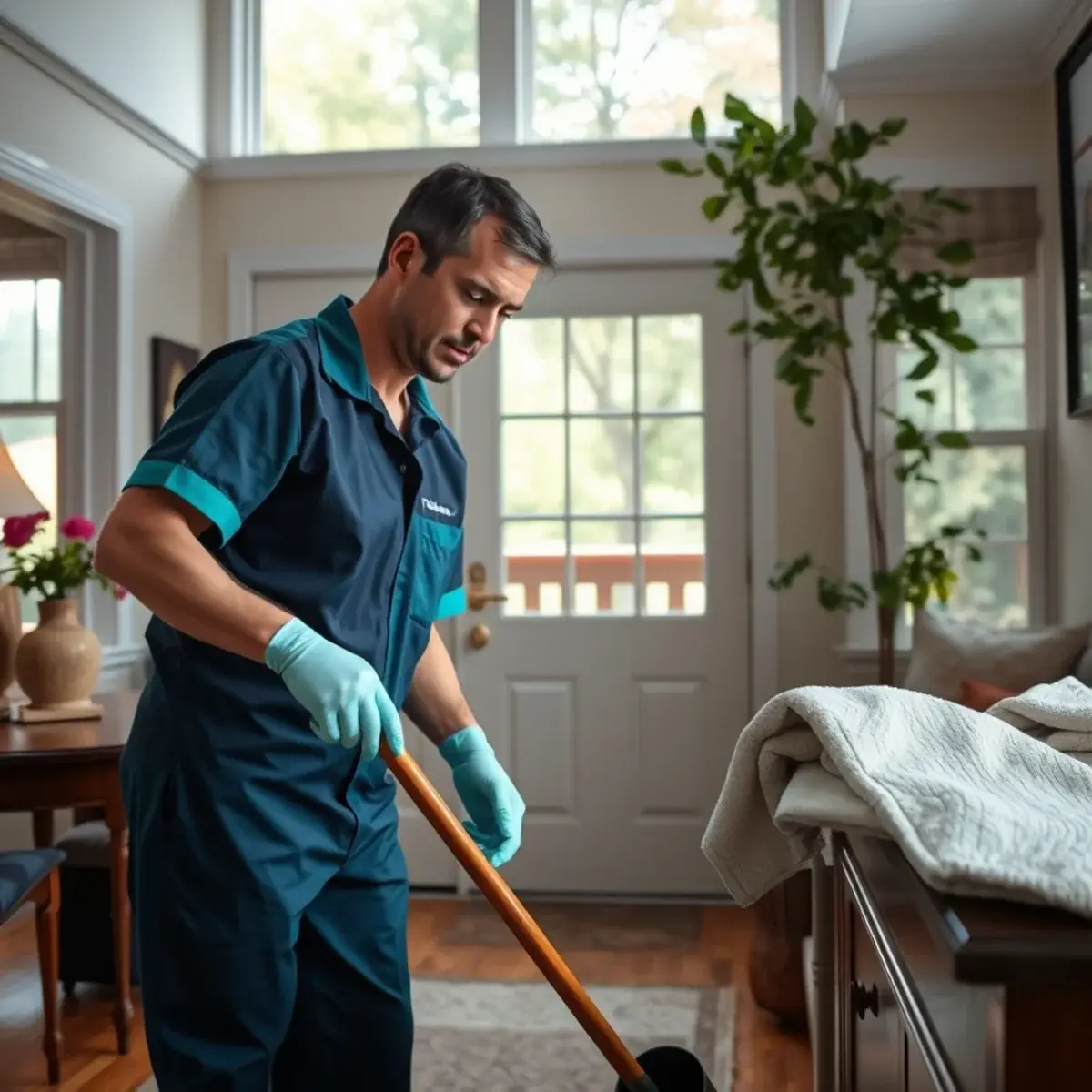 Professional cleaner working inside a Mansfield, New Jersey home