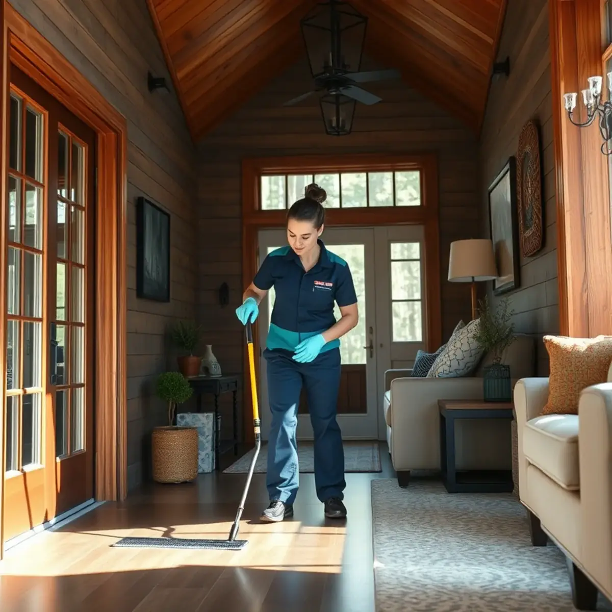 Professional cleaner working inside a McAfee, New Jersey home