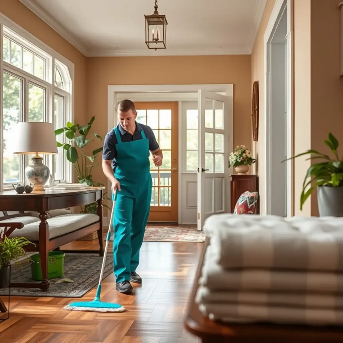Professional cleaner working inside a Medford, New Jersey home