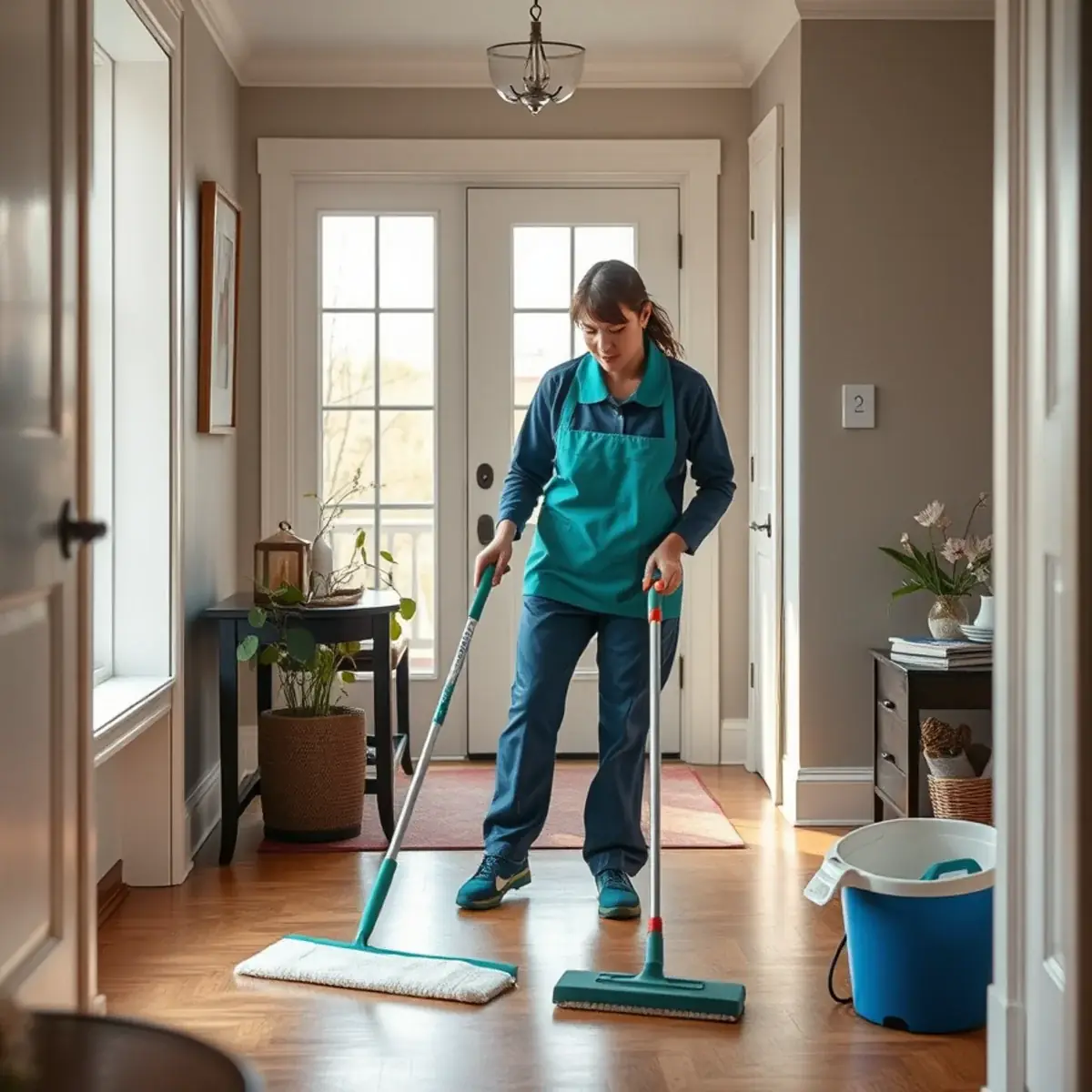 Professional cleaner working inside a Millburn, New Jersey home