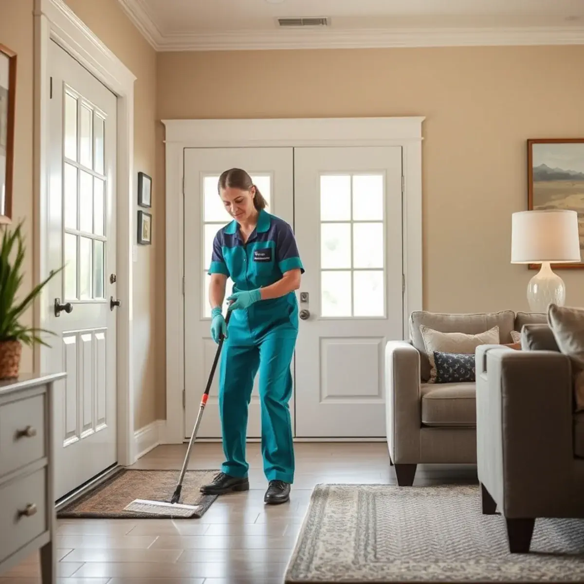Professional cleaner working inside a Millstone, New Jersey home