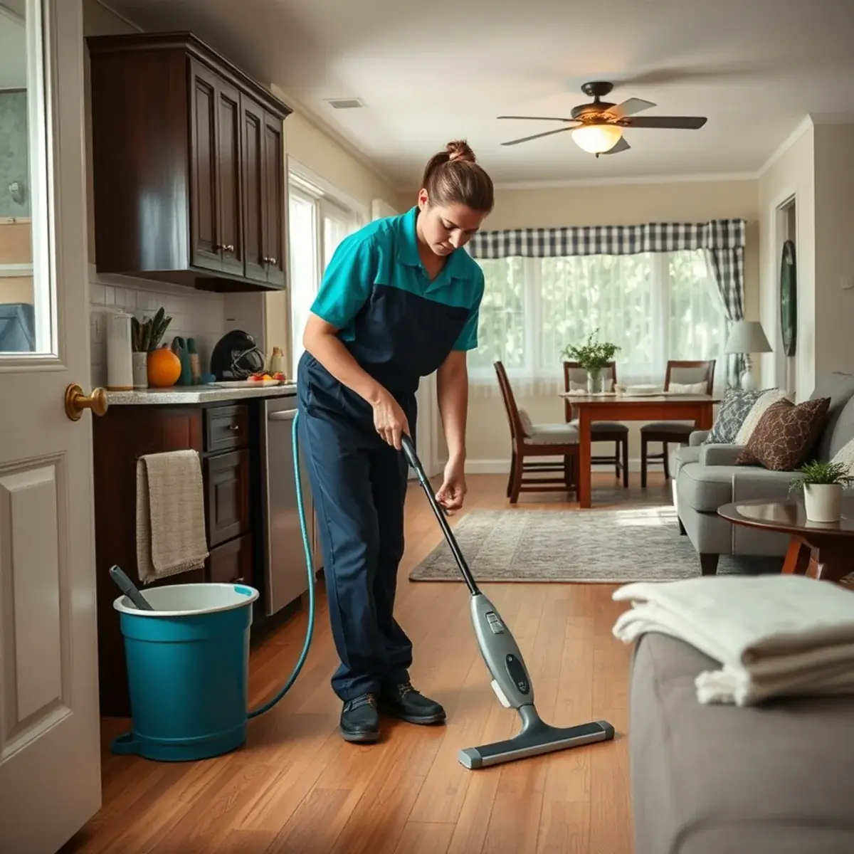 Professional cleaner working inside a Monmouth Junction, New Jersey home
