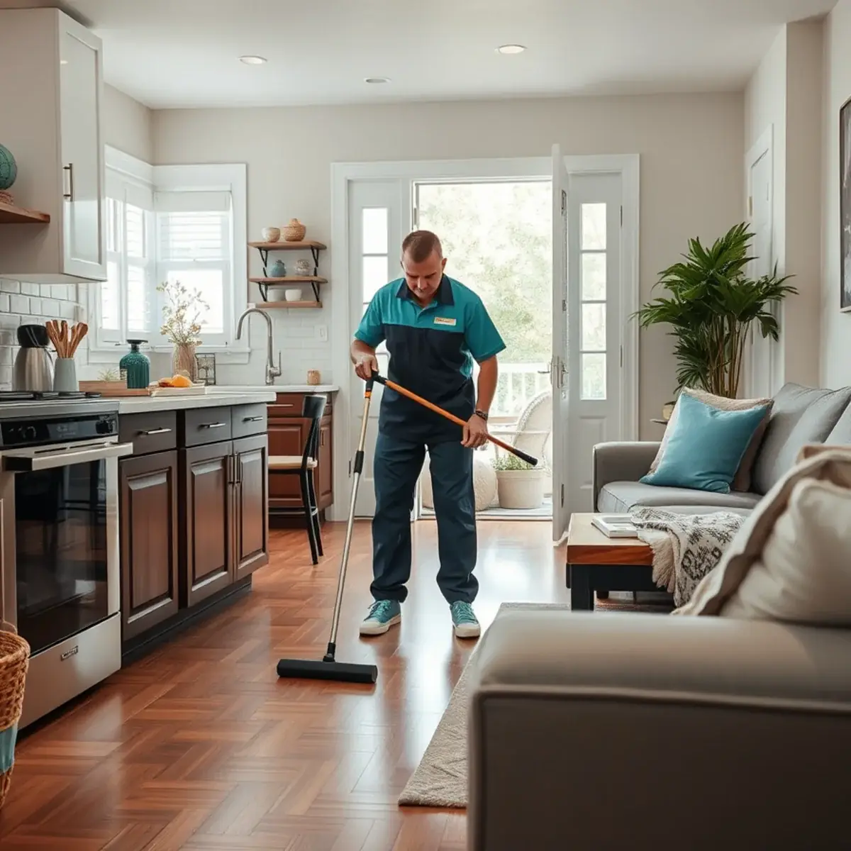 Professional cleaner working inside a New Brunswick, New Jersey home