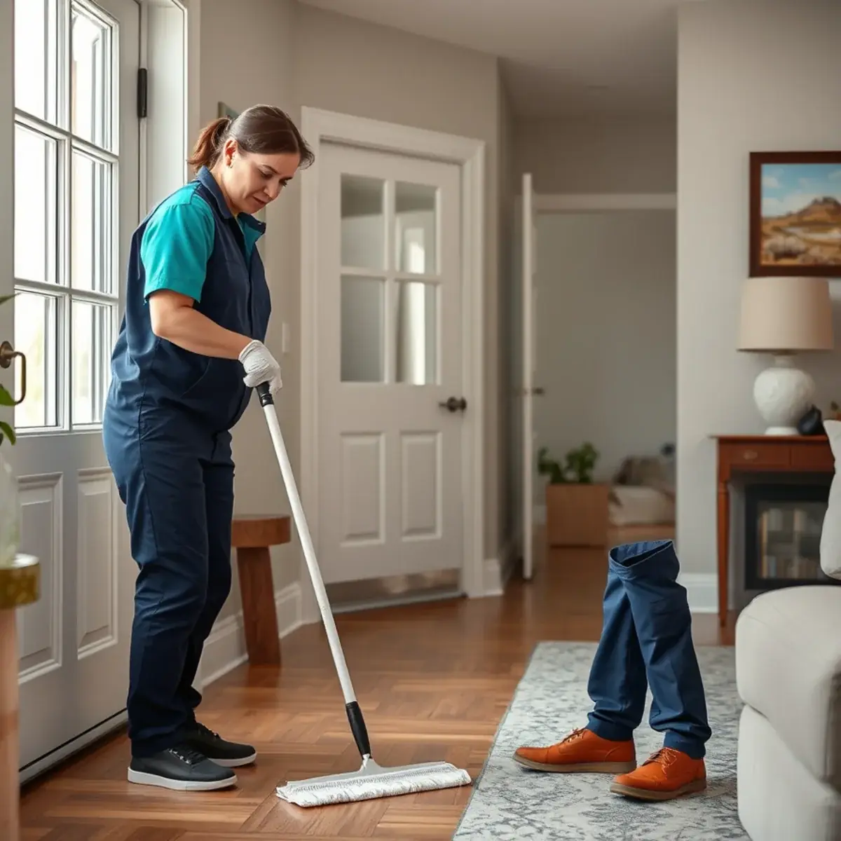 Professional cleaner working inside a New Egypt, New Jersey home
