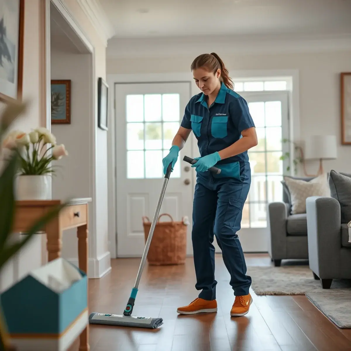 Professional cleaner working inside a North Beach Haven, New Jersey home