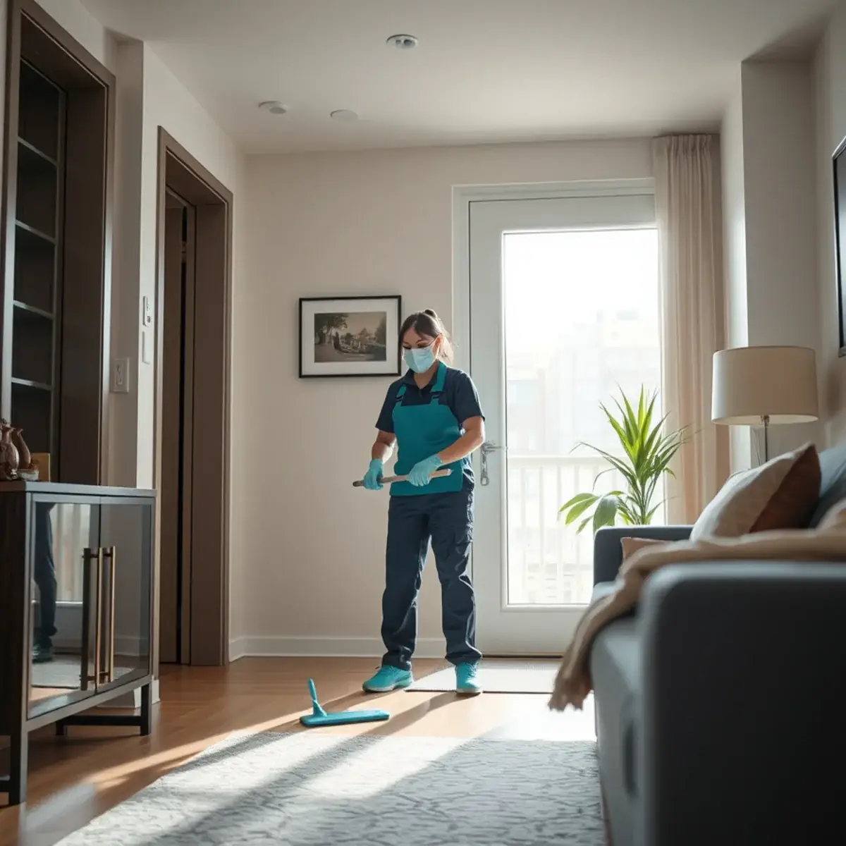 Professional cleaner working inside a North Bergen, New Jersey home