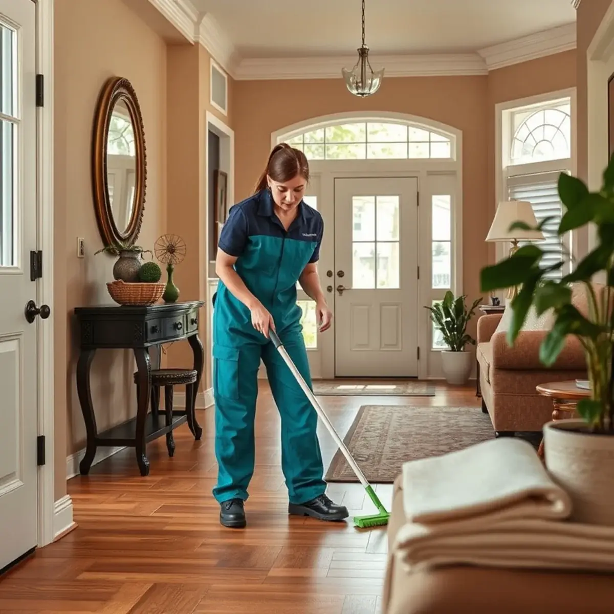 Professional cleaner working inside a North Hanover, New Jersey home