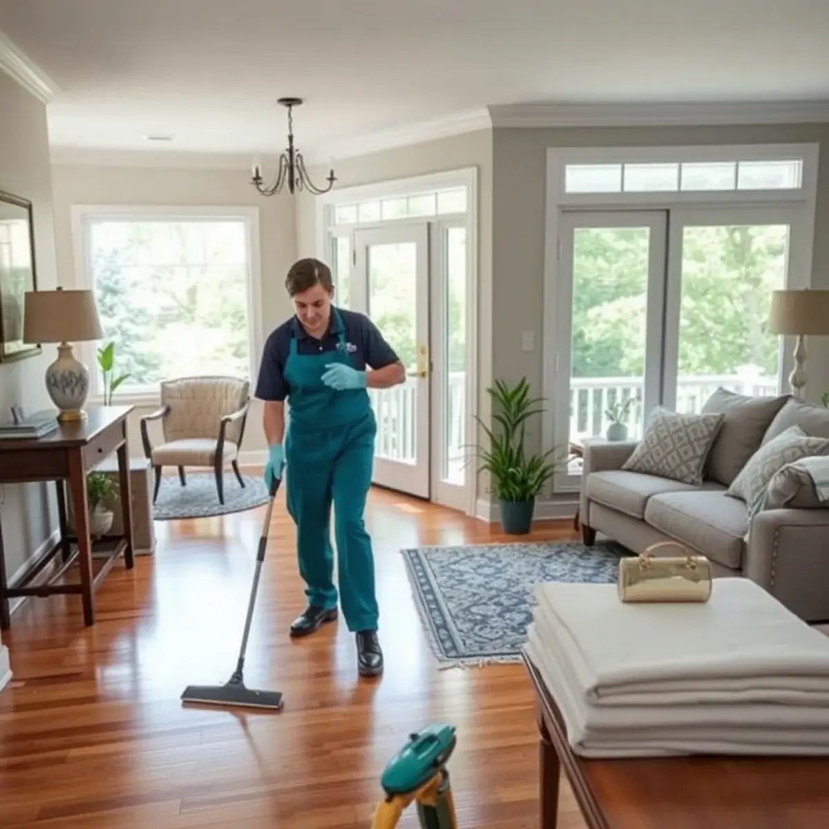 Professional cleaner working inside a Palisades Park, New Jersey home
