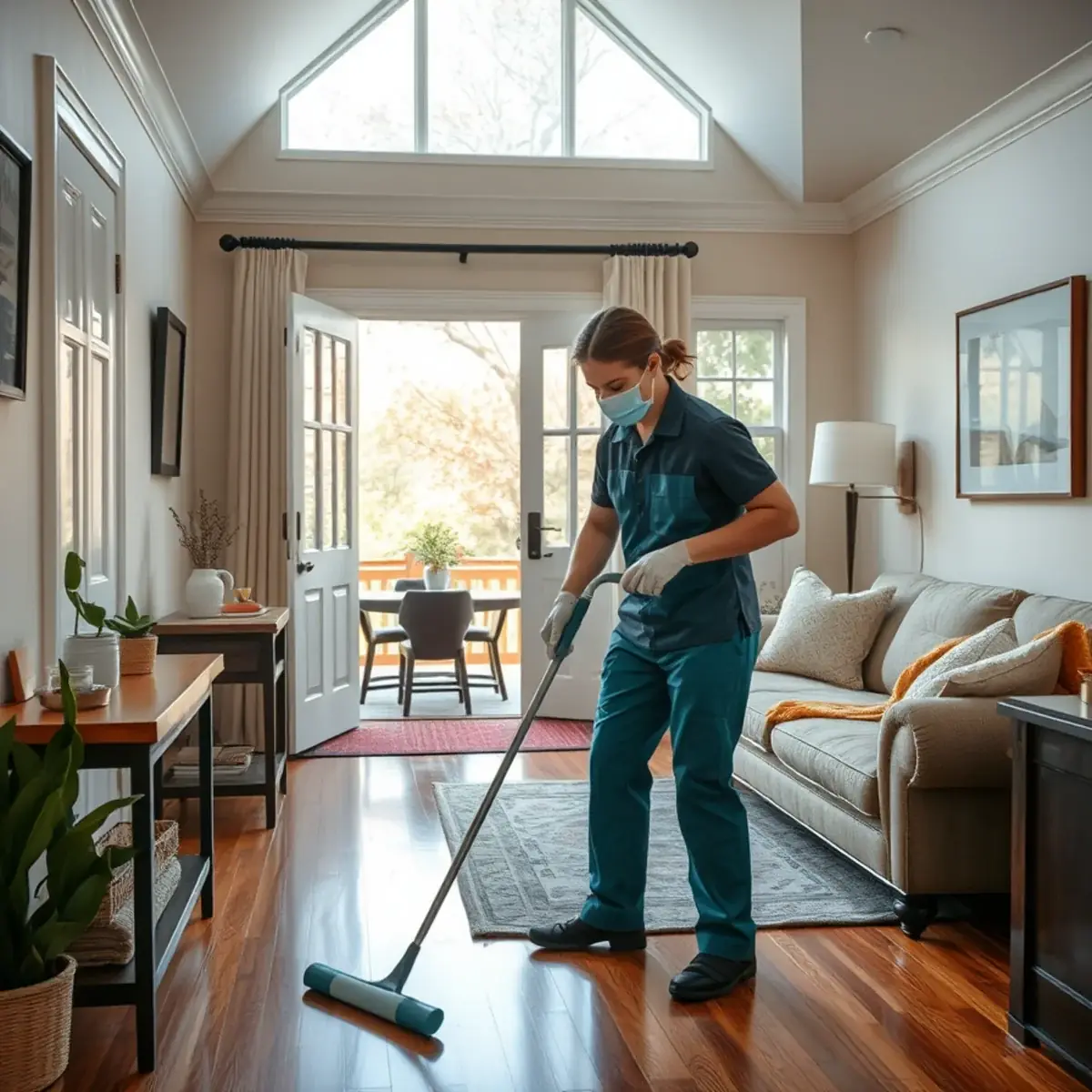 Professional cleaner working inside a Paramus, New Jersey home
