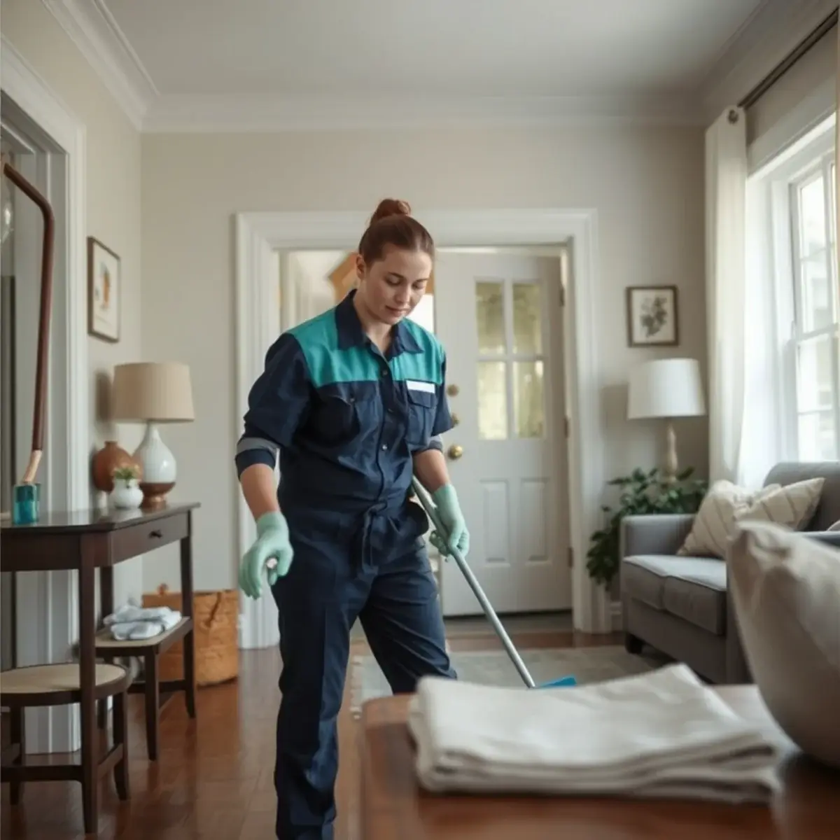 Professional cleaner working inside a Pine Hill, New Jersey home