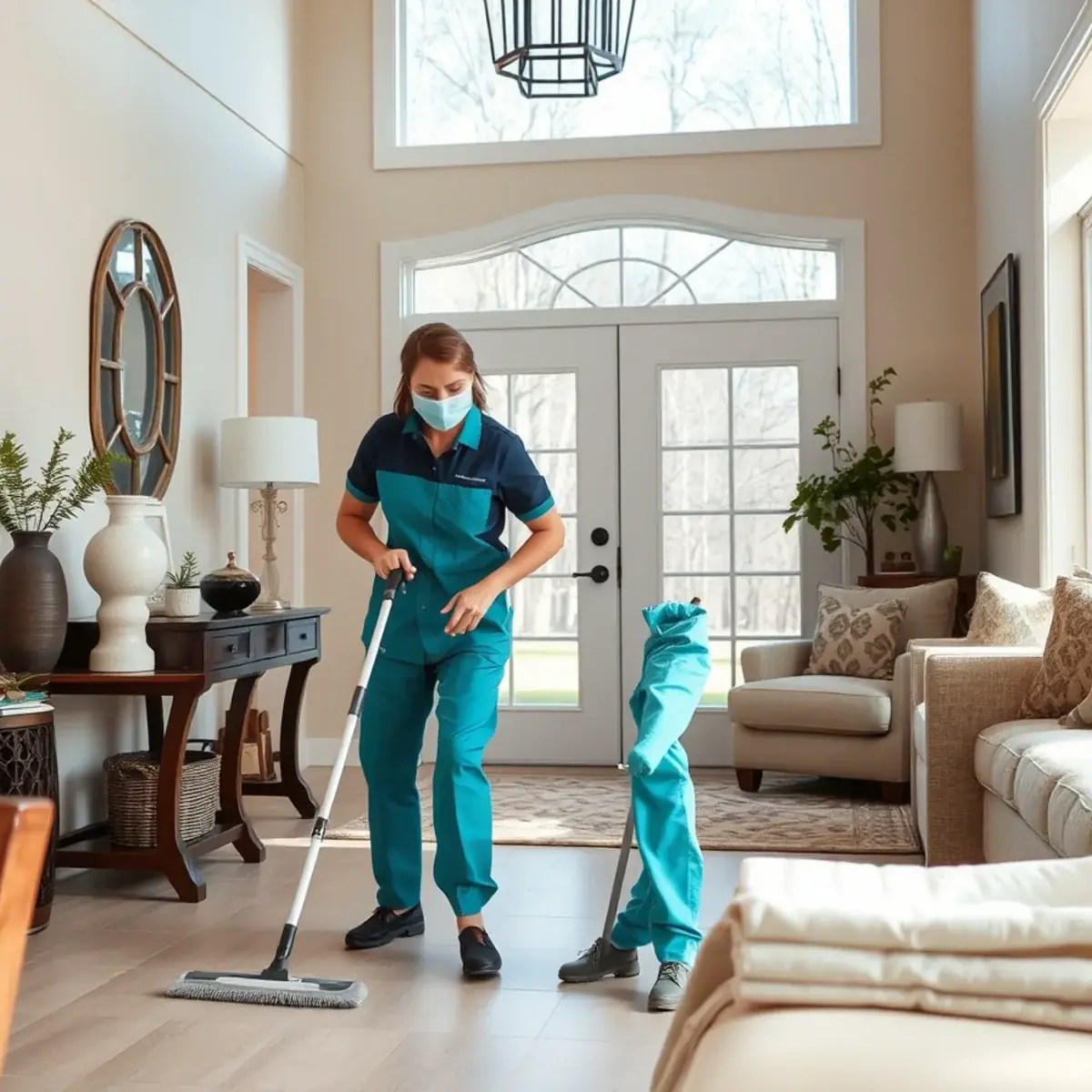 Professional cleaner working inside a Raritan, New Jersey home