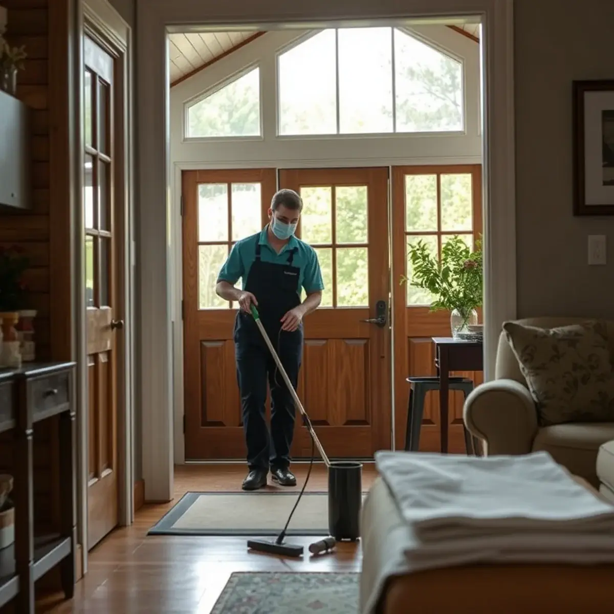 Professional cleaner working inside a Ringoes, New Jersey home