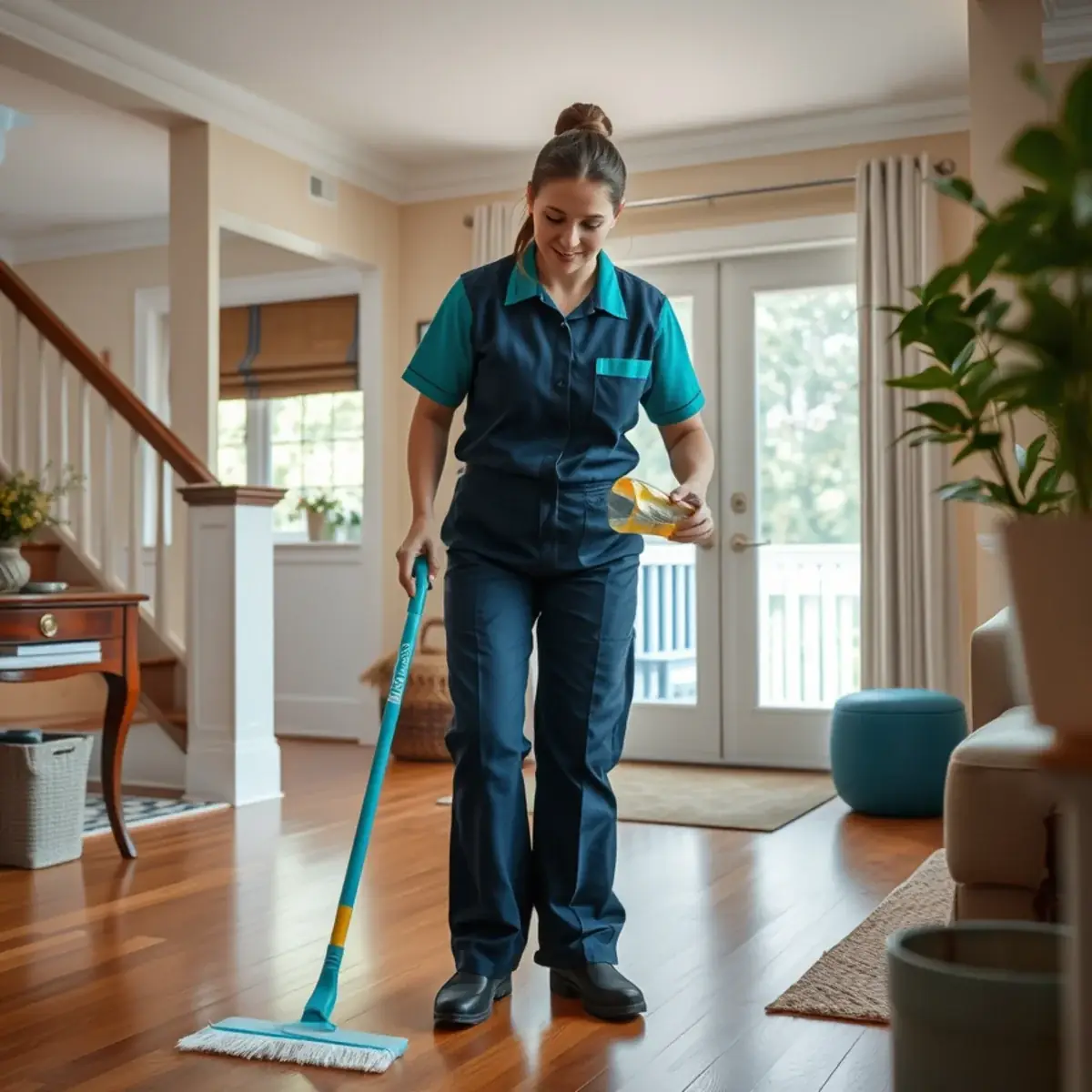 Professional cleaner working inside a River Edge, New Jersey home