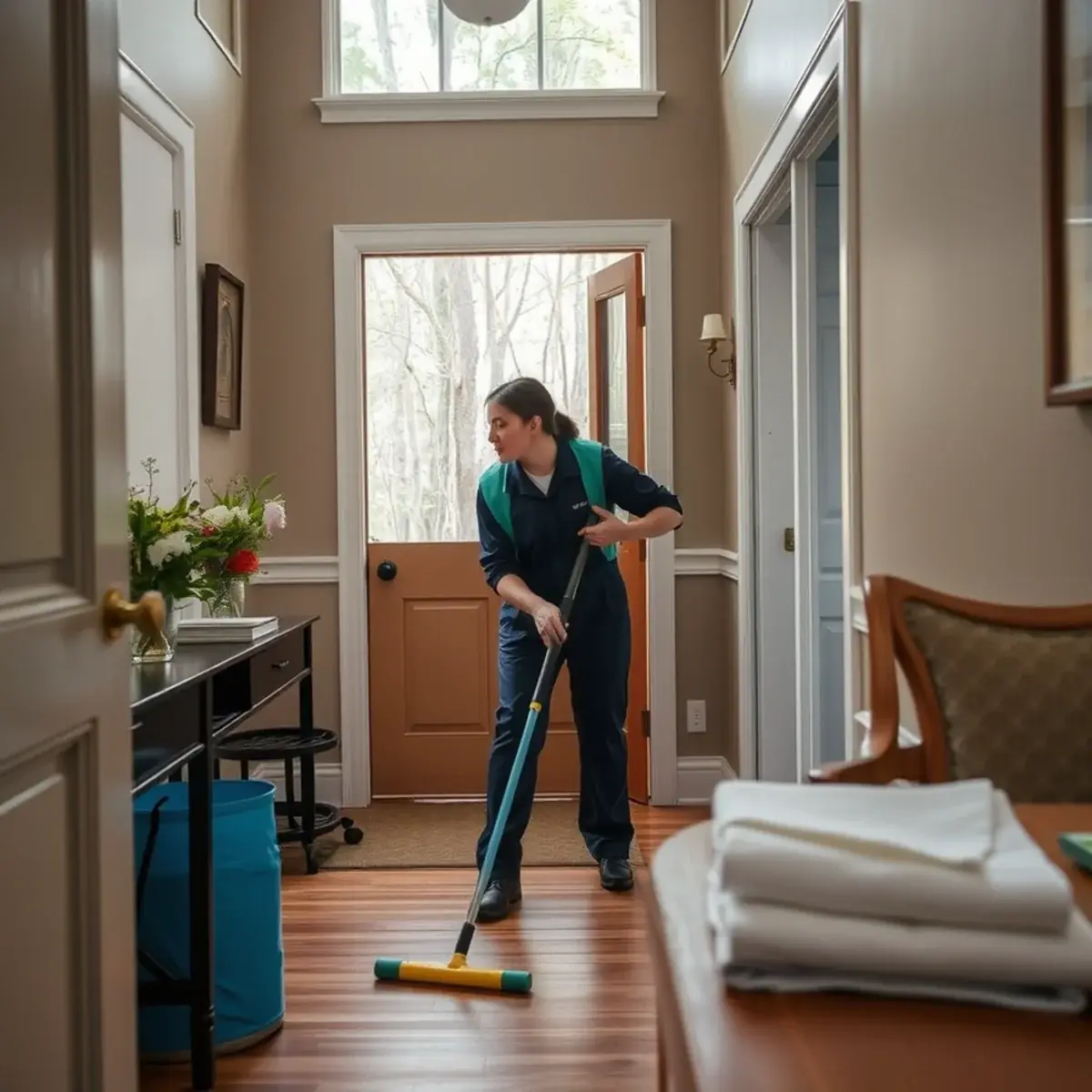Professional cleaner working inside a Riverdale, New Jersey home