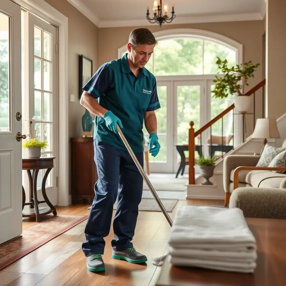 Professional cleaner working inside a Riverton, New Jersey home