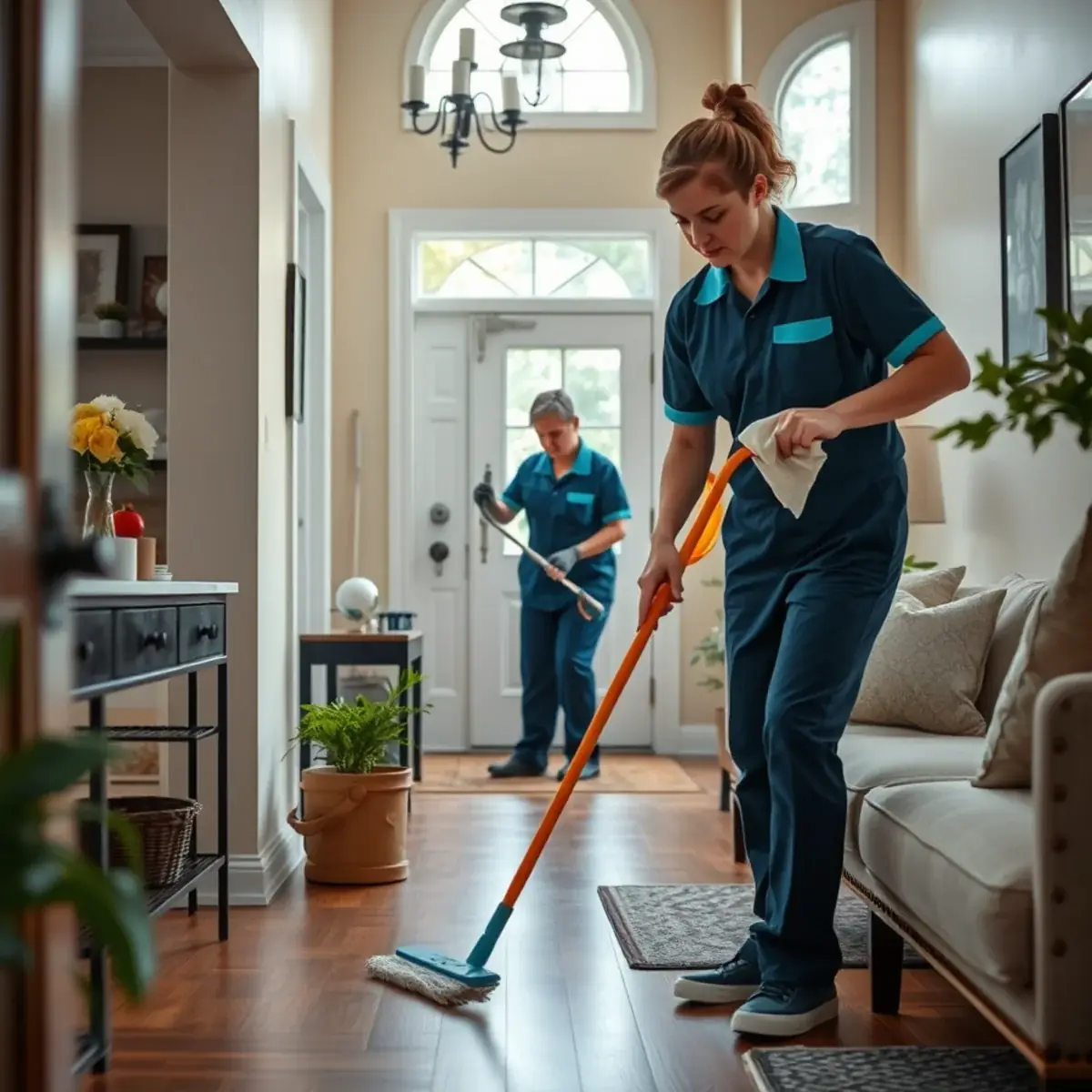 Professional cleaner working inside a Robbinsville, New Jersey home