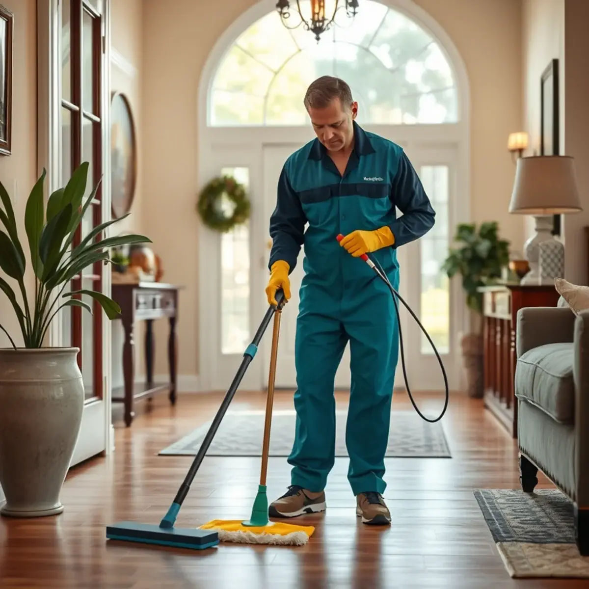 Professional cleaner working inside a Roebling, New Jersey home