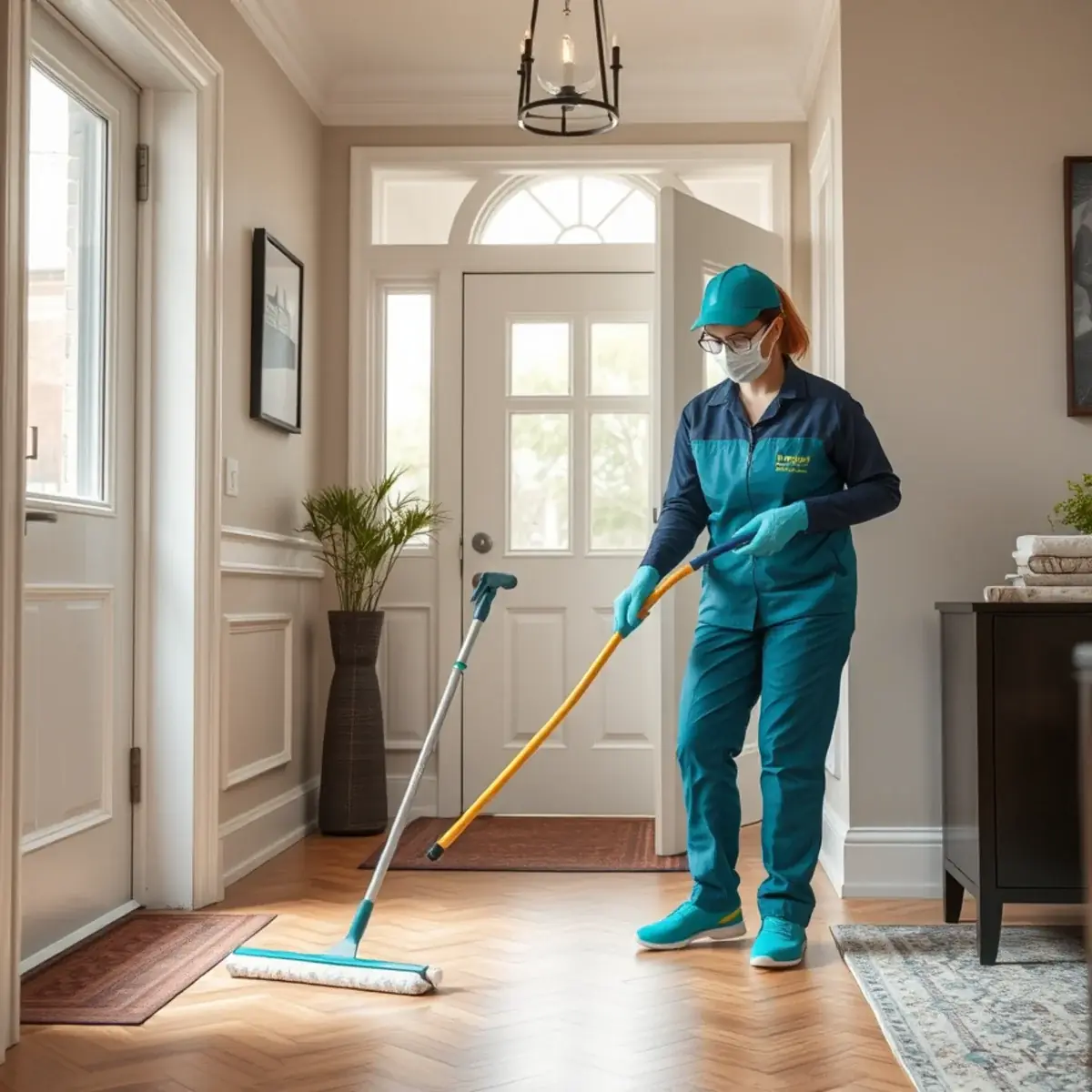 Professional cleaner working inside a Roseland, New Jersey home
