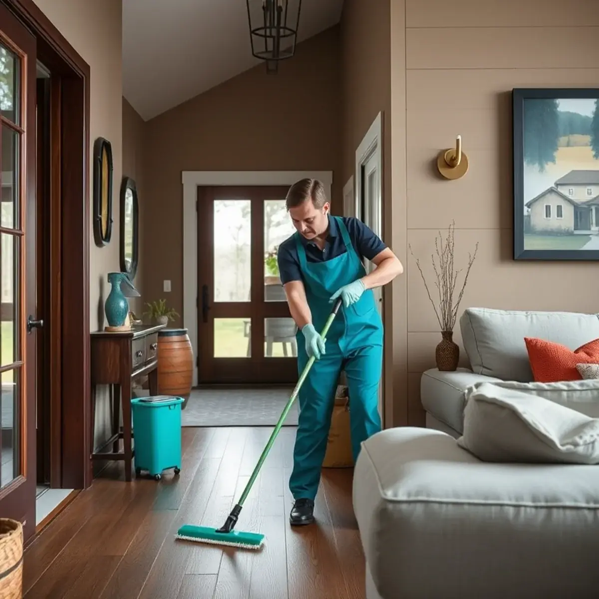 Professional cleaner working inside a Ross Corner, New Jersey home