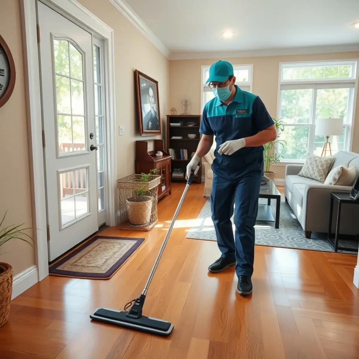 Professional cleaner working inside a Rutherford, New Jersey home