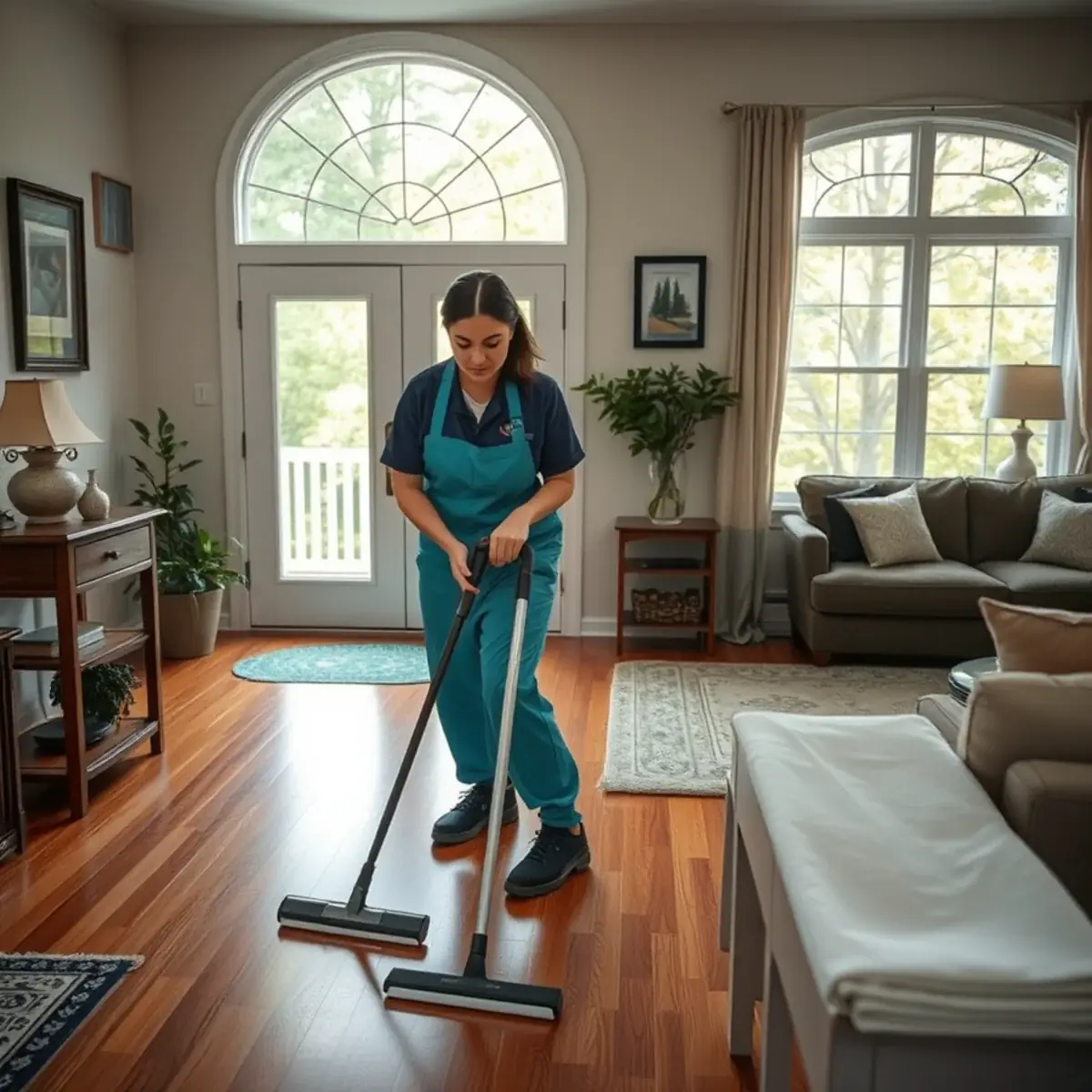 Professional cleaner working inside a Saddle Brook, New Jersey home