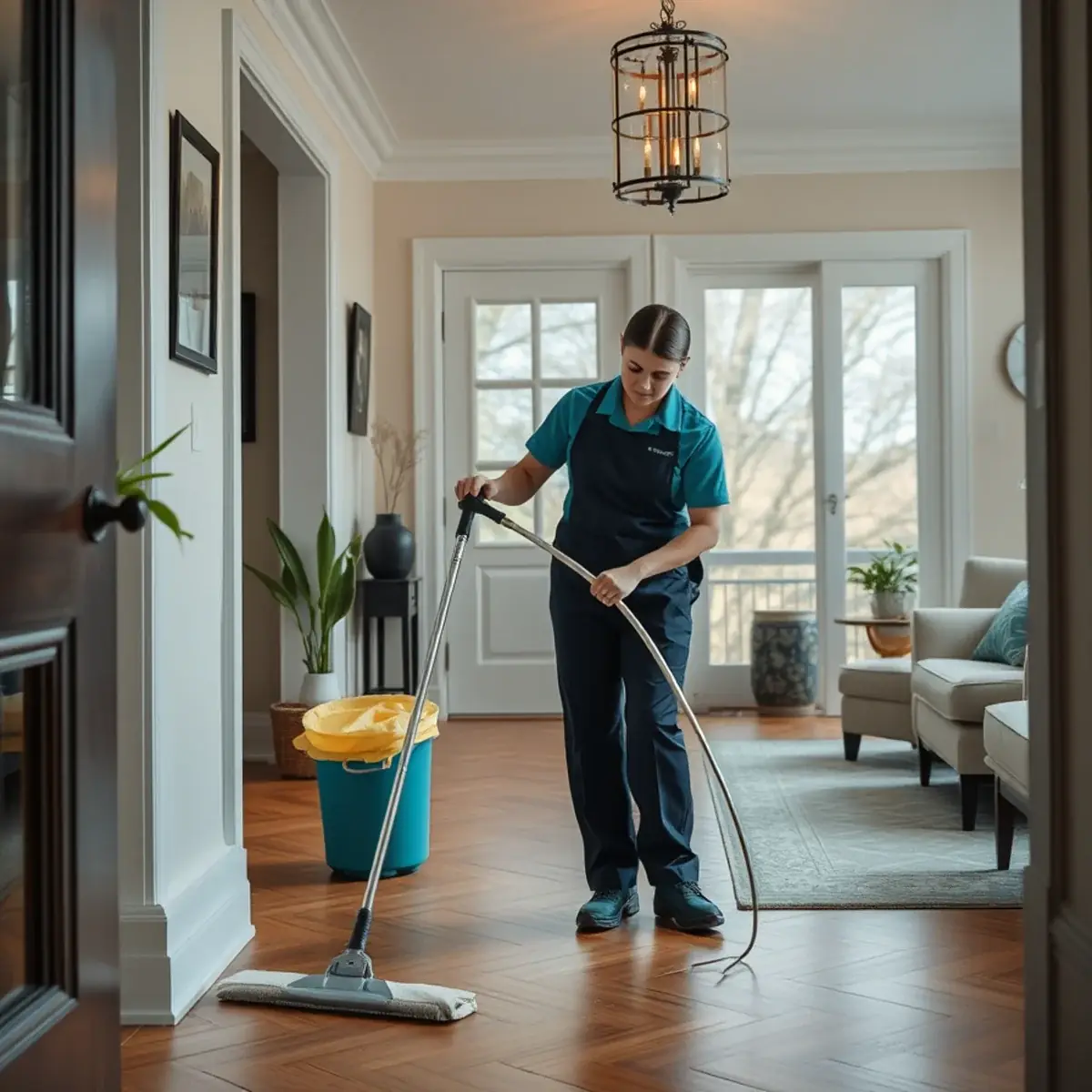 Professional cleaner working inside a Short Hills, New Jersey home
