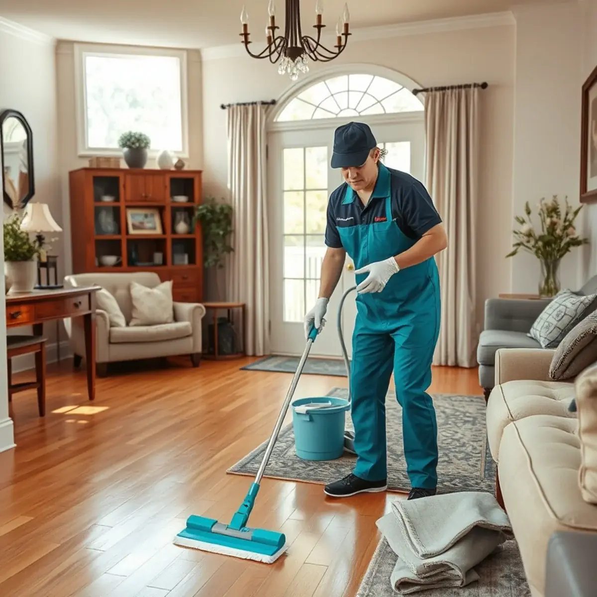 Professional cleaner working inside a South Hackensack, New Jersey home