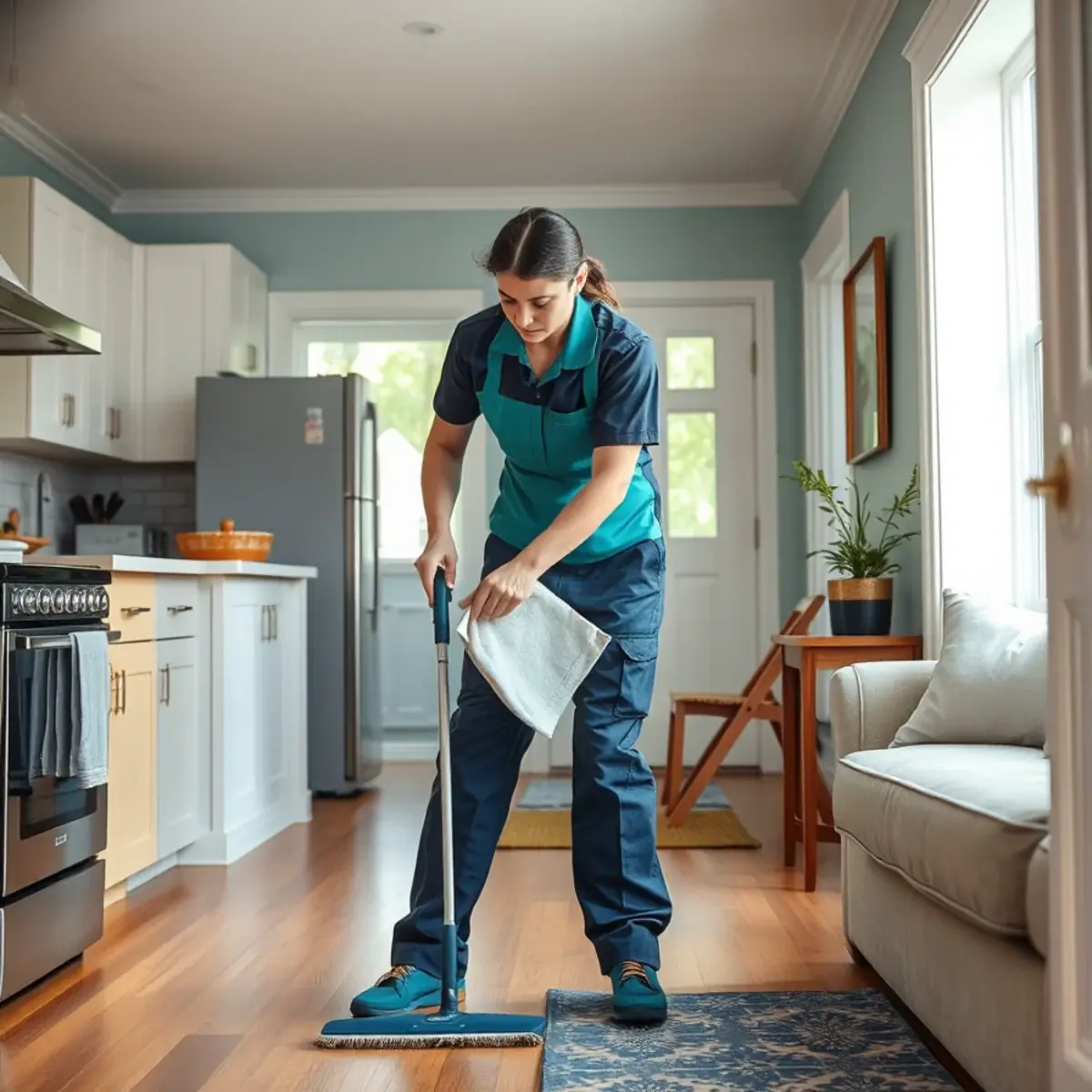 Professional cleaner working inside a South River, New Jersey home