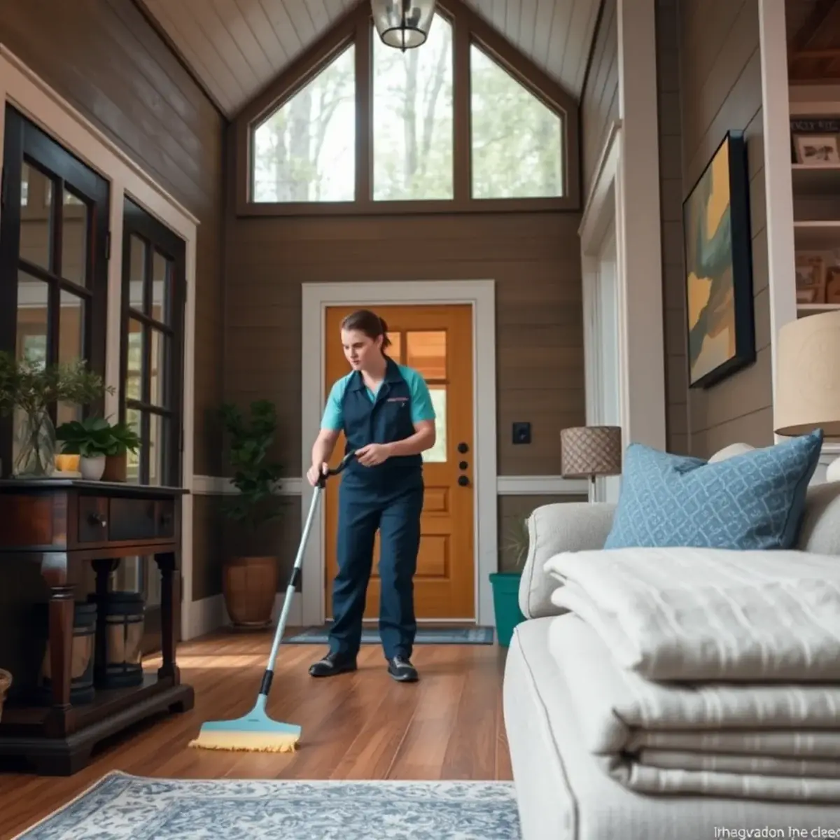 Professional cleaner working inside a Stonetown, New Jersey home