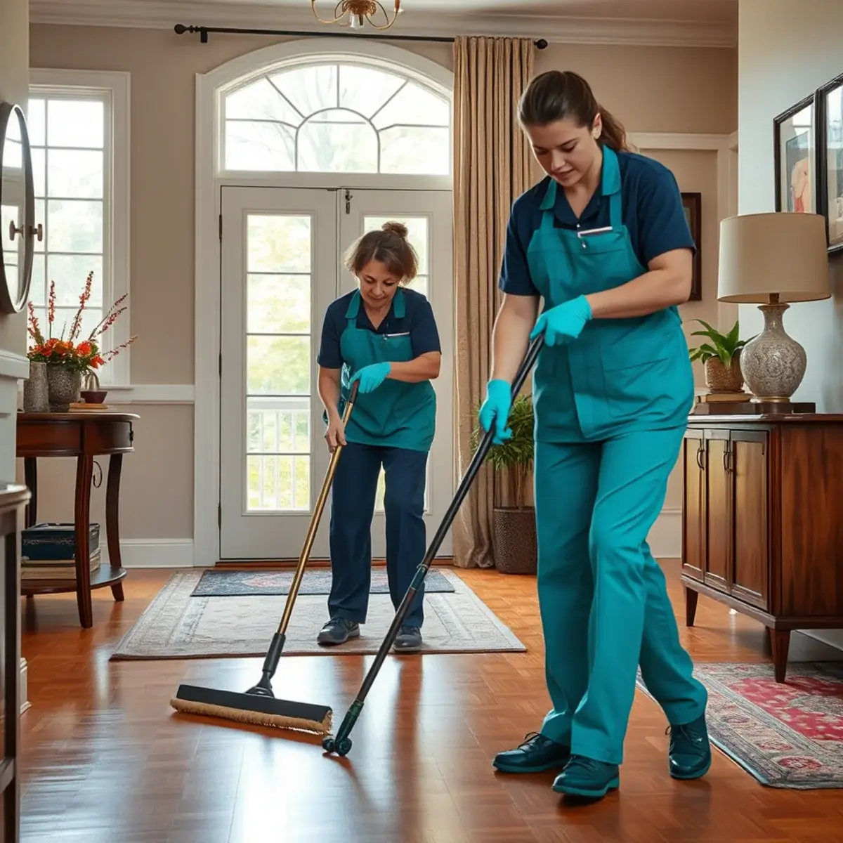 Professional cleaner working inside a Tenafly, New Jersey home