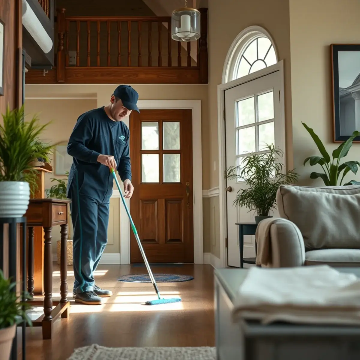 Professional cleaner working inside a Three Bridges, New Jersey home
