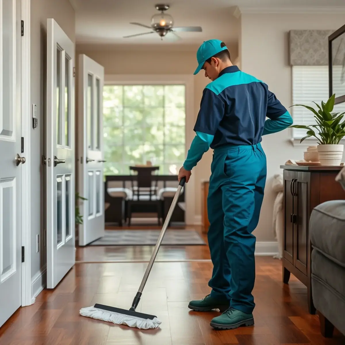 Professional cleaner working inside a Twin Rivers, New Jersey home