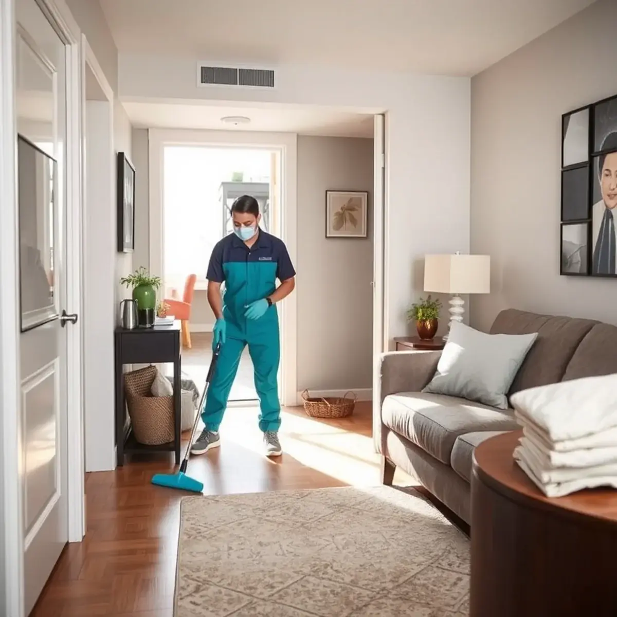 Professional cleaner working inside a Union City, New Jersey home