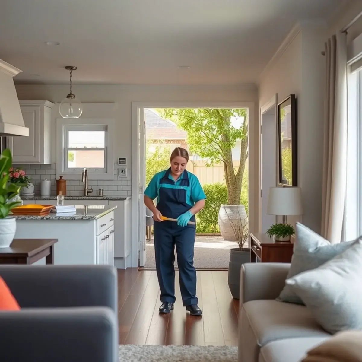Professional cleaner working inside a Union, New Jersey home