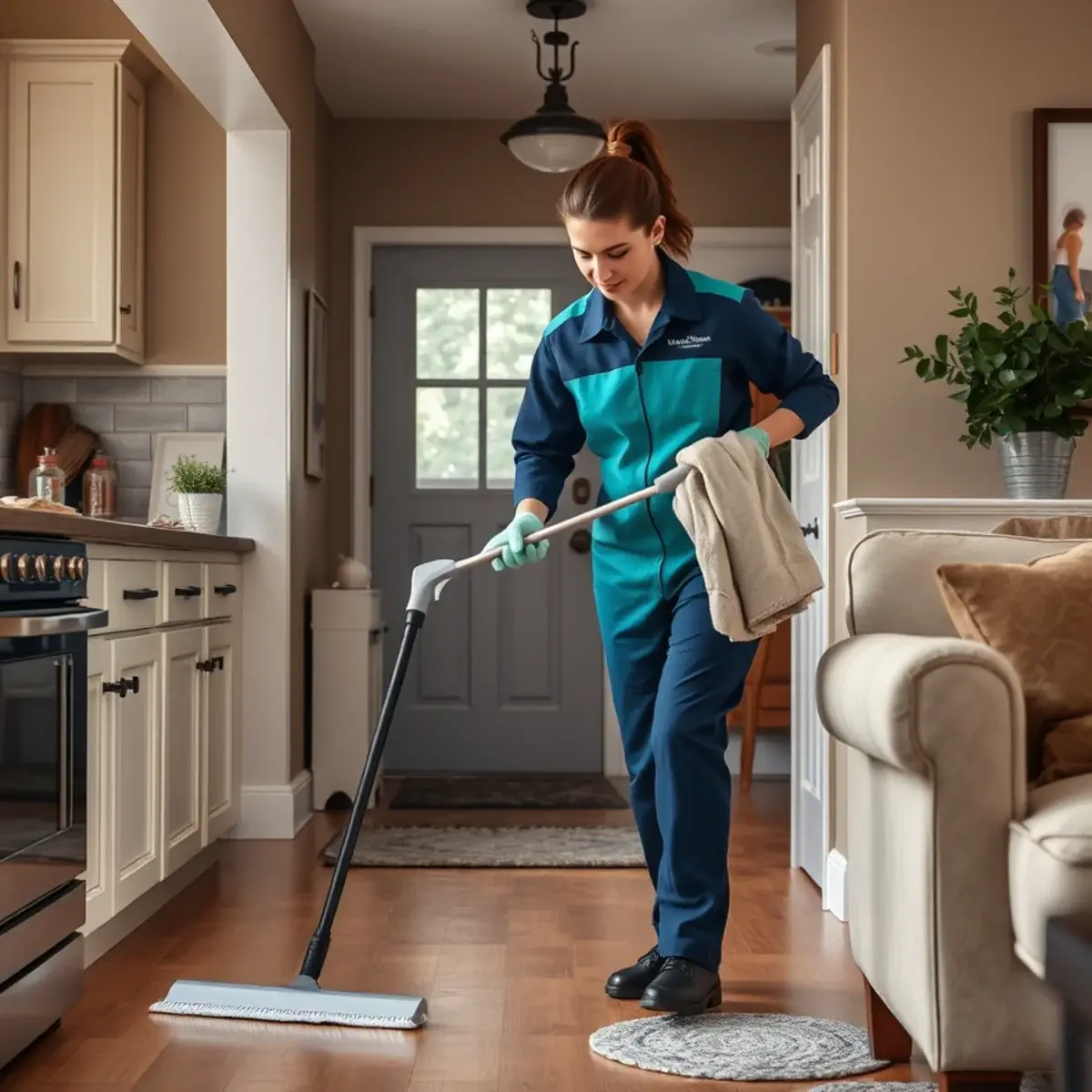 Professional cleaner working inside a Vauxhall, New Jersey home