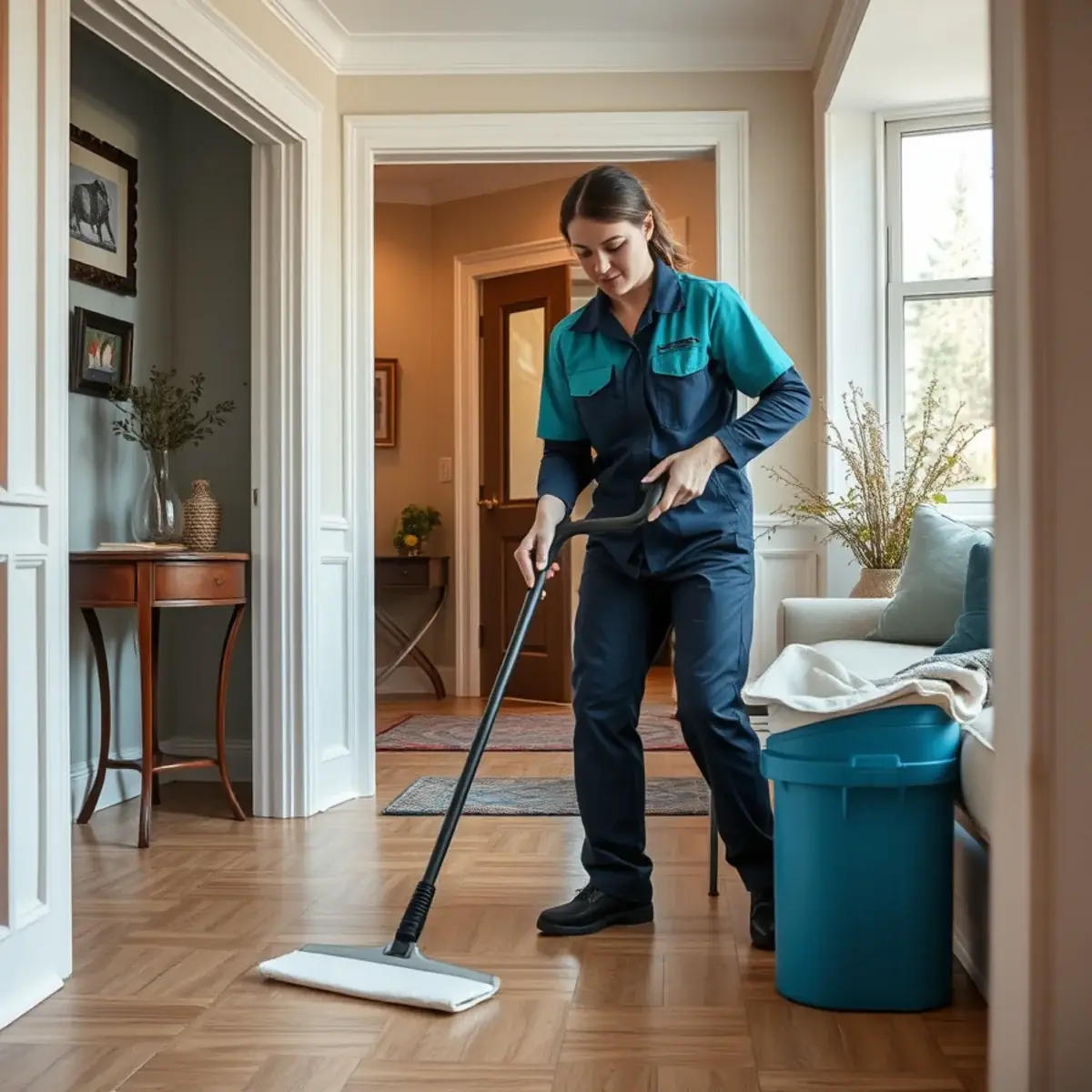 Professional cleaner working inside a Verona, New Jersey home