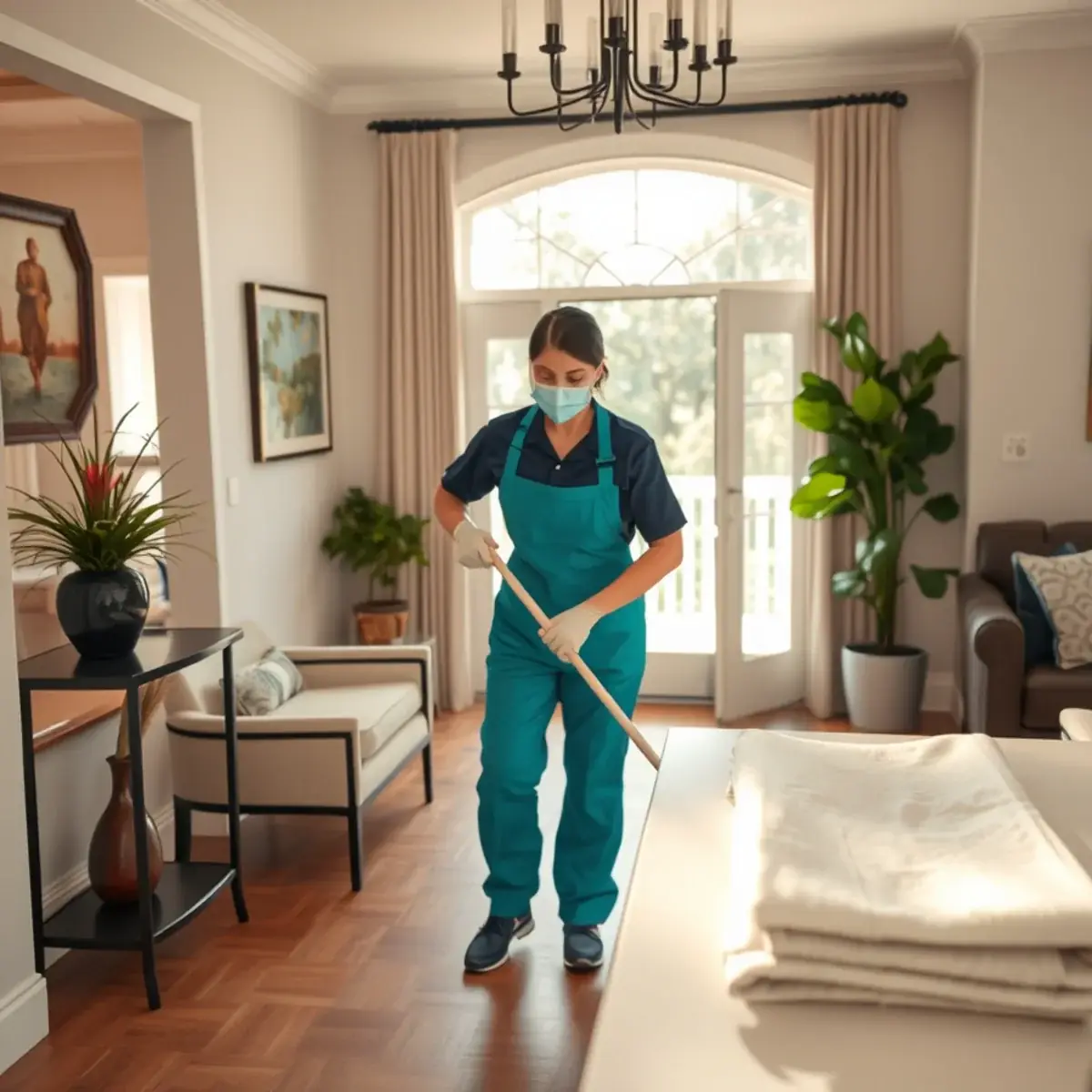 Professional cleaner working inside a Warren, New Jersey home