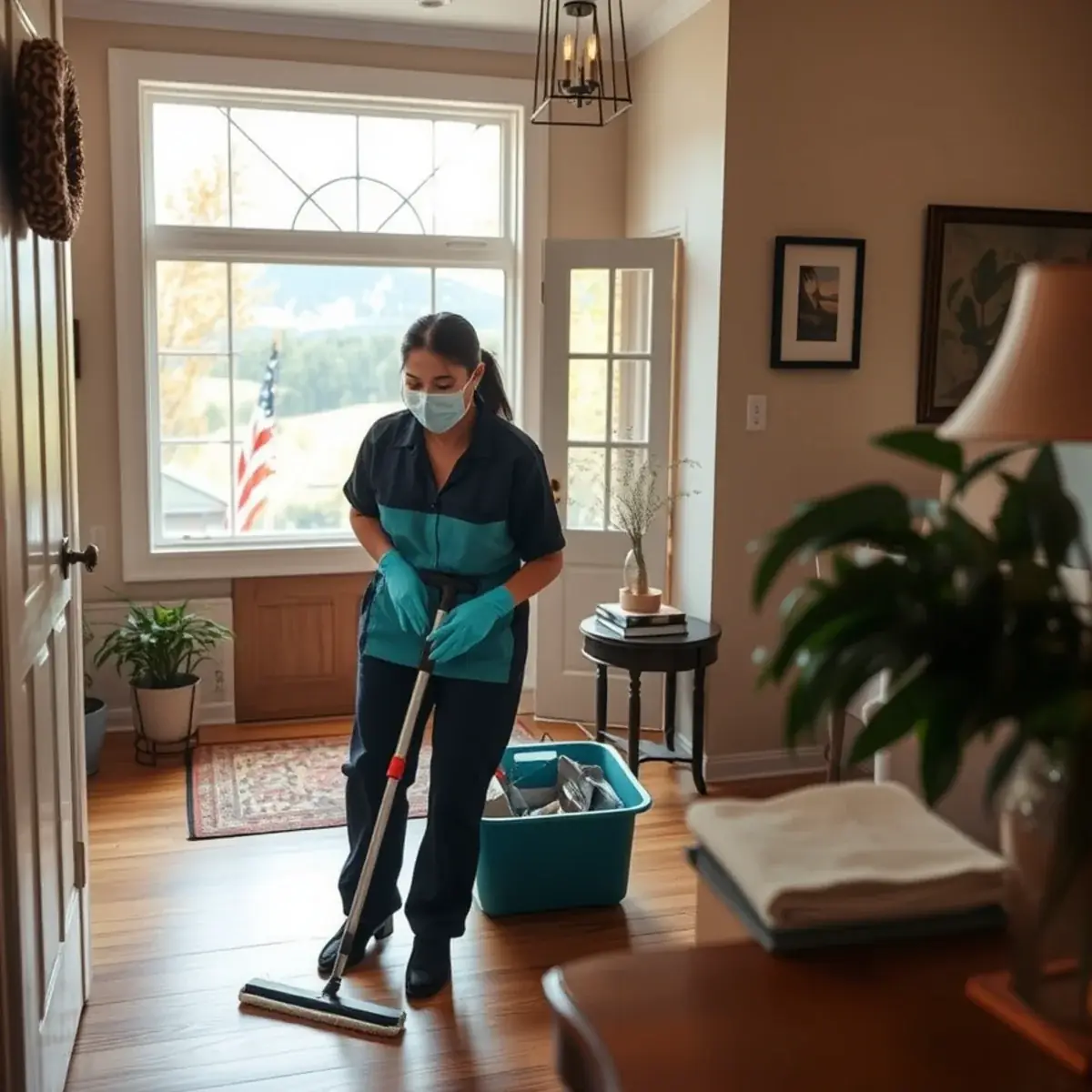 Professional cleaner working inside a Washington, New Jersey home