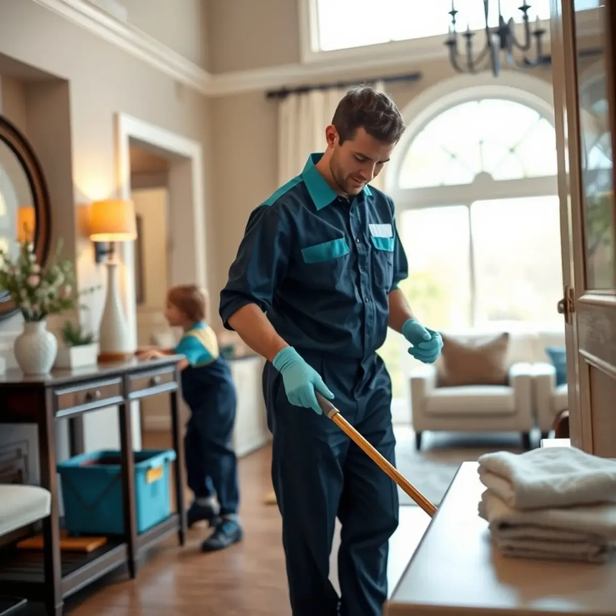 Professional cleaner working inside a Watchung, New Jersey home