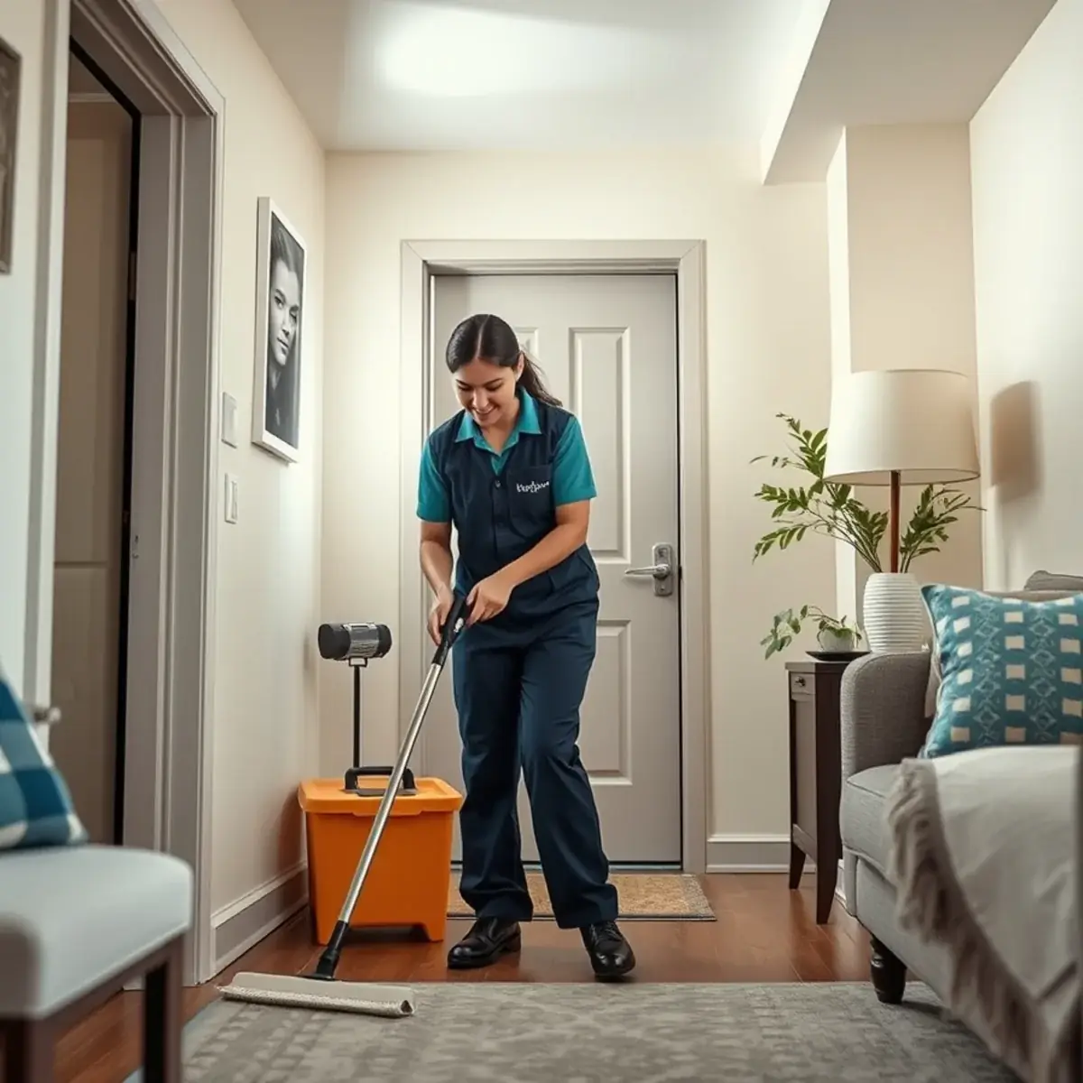 Professional cleaner working inside a Weehawken, New Jersey home