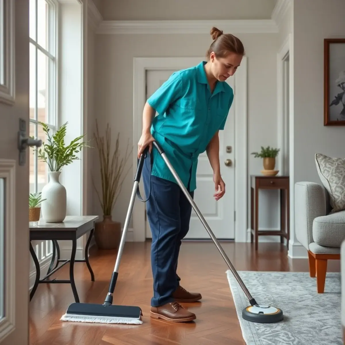 Professional cleaner working inside a West Caldwell, New Jersey home