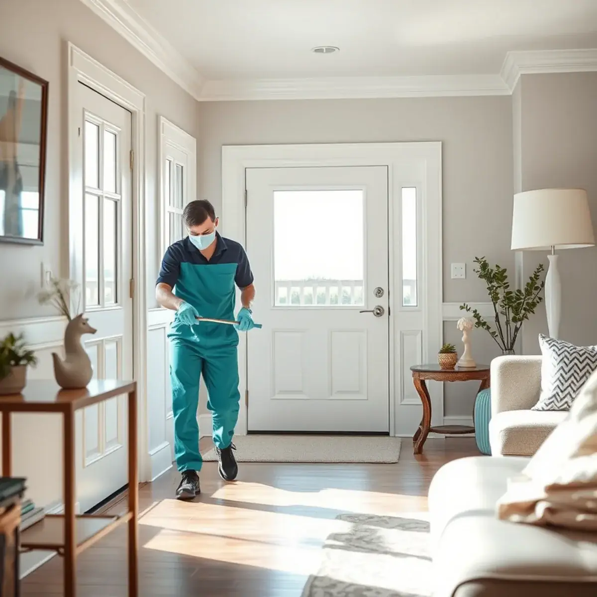 Professional cleaner working inside a West Wildwood, New Jersey home