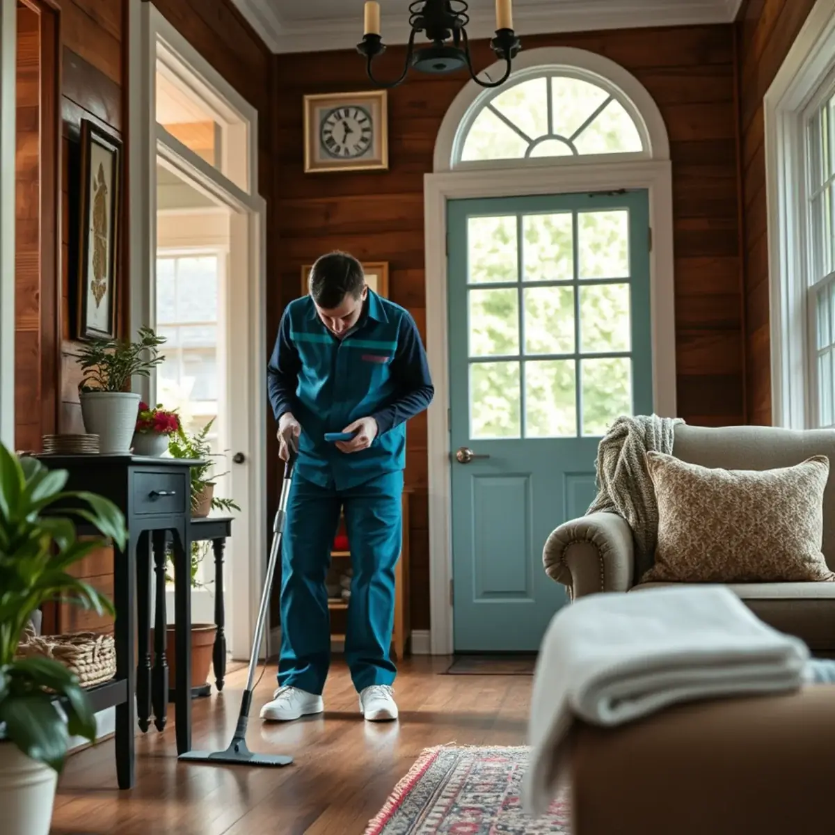 Professional cleaner working inside a Whitehouse Station, New Jersey home