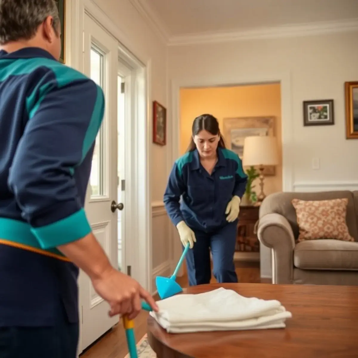 Professional cleaner working inside a Woodlynne, New Jersey home